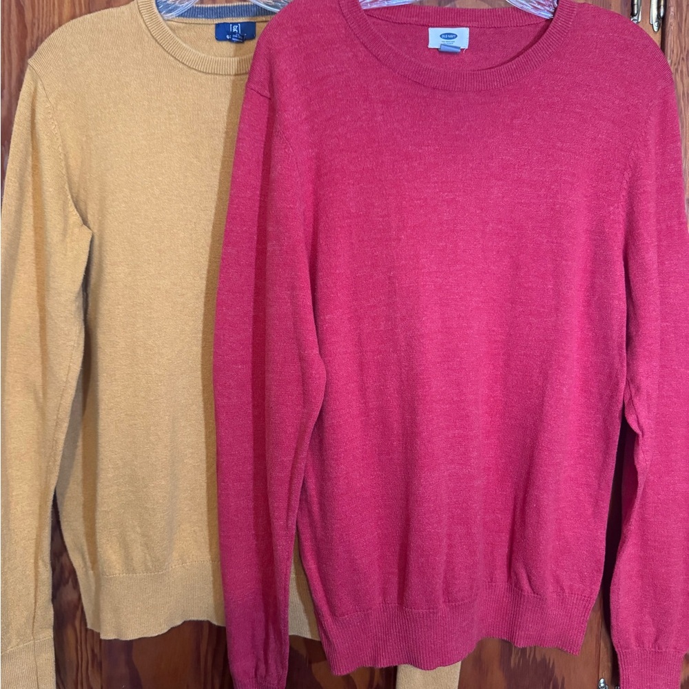 Old Navy Men's Crewneck Sweaters in Vibrant Red and Warm Tan